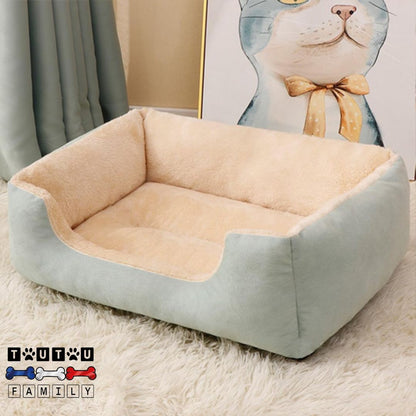 Panier-chien-lavable-100%-coton rectangulaire chaud douillet doux avec rebord entourant panier anti-anxiété couture solide pour chien de petite à moyenne taille jusqu'à 20 kilos