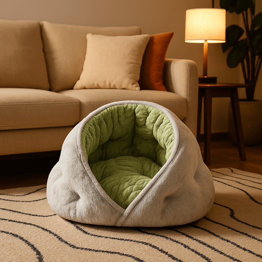 Panier-chien-niche-coton-entourant-anti-stress en velours et rembourrage 100% Coton haute densité avec rebord haut comme un toit et ouverture ouverte sur le devant-antidérapant et imperméable lavable en machine-en forme de grotte pour chien et chiot