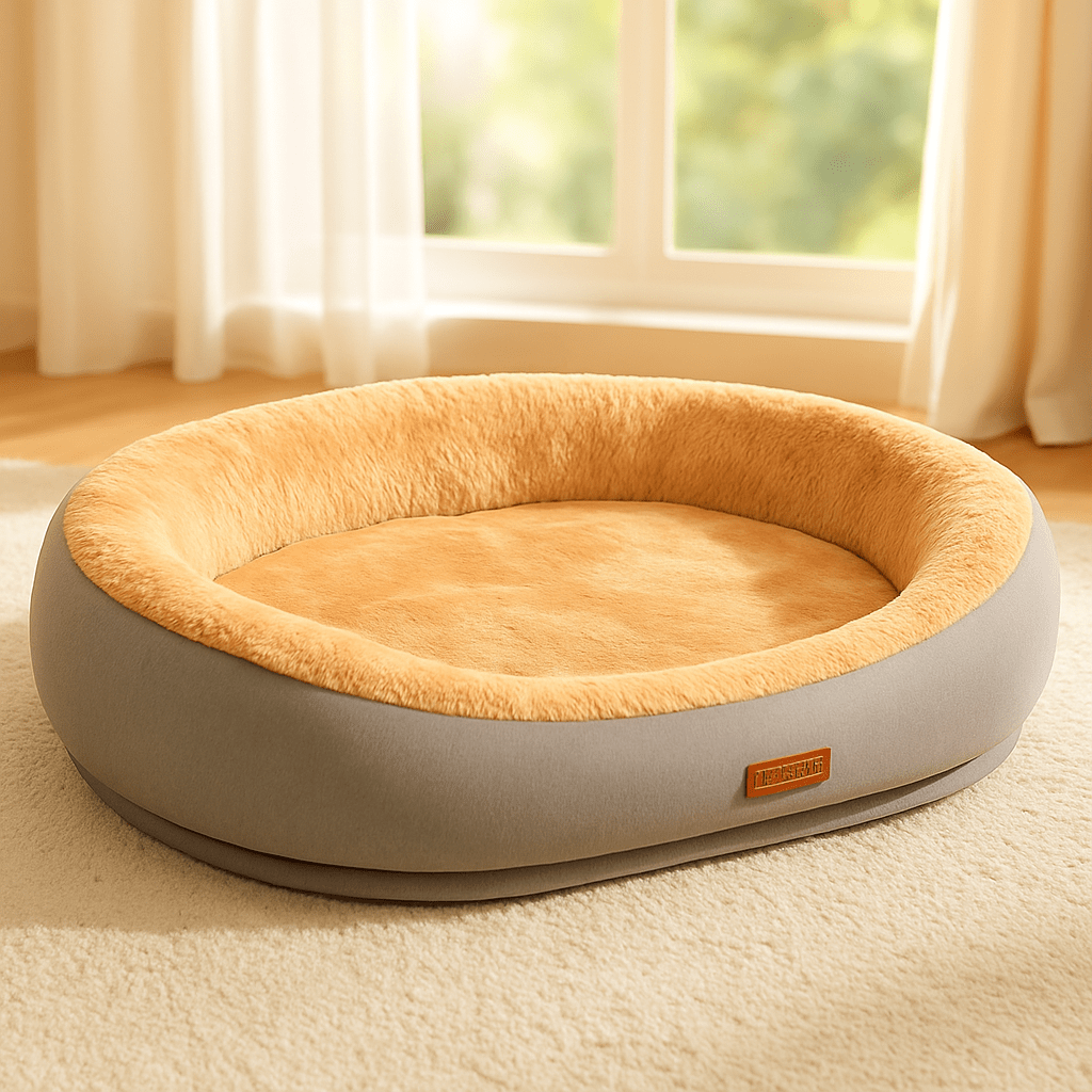 Panier-orthopédique-chien-antidérapant-déhoussable et lavable en machine-rebord surélevé 360°-rembourrage 100% coton haute densité hypoallergénique-gris et intérieur orange