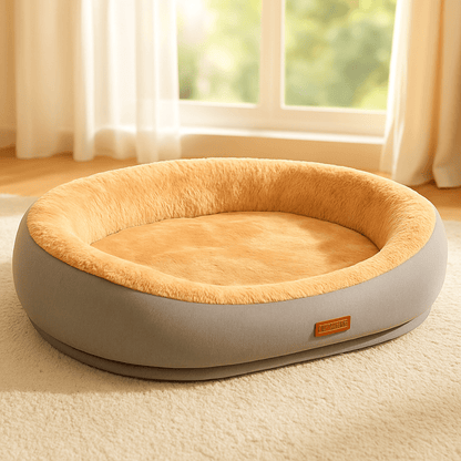 Panier-orthopédique-chien-antidérapant-déhoussable et lavable en machine-rebord surélevé 360°-rembourrage 100% coton haute densité hypoallergénique-gris et intérieur orange