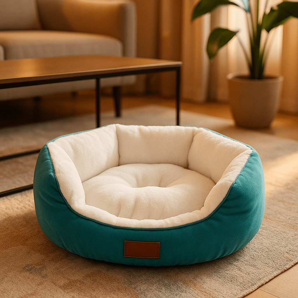 Panier-petit-chien-avec coussin face hiver et face été lavable en machine-rembourrage 100% coton haute densité-anti-affaissement-épais et ergonomique-antidérapant-imperméable-lavable en machine-douillet chaud et respirant-couleur bleu