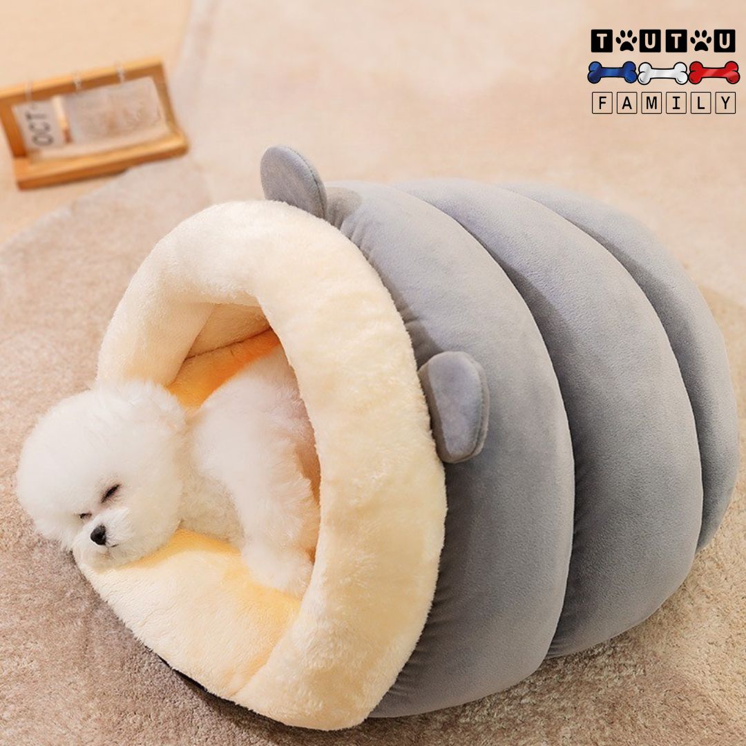Panier-petit-chien-confortable-en-forme-de-chausson-un-chien-de-petite-taille-couché-confortablement-et-au-chaud-à-l-abri-du-sol-froid-et-des-courant-d-air-un-panier-avec-couverture-intégré