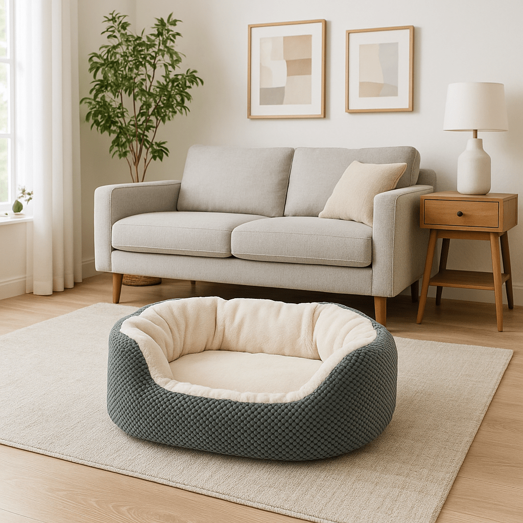 Panier-petit-chien-orthopédique-lit rond- doux comme un coussin anti-stress-coton-haute-densité-matelas à mémoire de forme haute densité-lavable en machine-résistant aux griffes-rebord surélevé entourant 360° ergonomique avec entrée abaissée pour entrée et sorties faciles pour chiot et chien de petite taille de 0 à 9 kg-de couleur gris foncé
