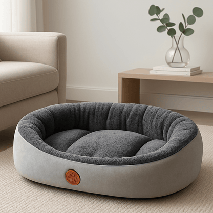 Panier-pour-chien-gris-lavable en machine-anti-stress-rembourrage 100% coton haute densité-avec rebord entourant-antidérapant-douillet chaud et sécurisant pour petit à chien de moyenne taille-moelleux-chaud-en-peluche-résistant aux griffes
