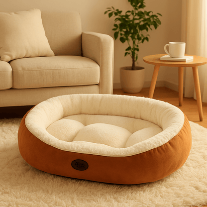 Panier-pour-chien-marron et blanc-lavable en machine-anti-stress-rembourrage 100% coton haute densité-avec rebord entourant-antidérapant-douillet chaud et sécurisant pour petit à chien de moyenne taille-moelleux-chaud-en-peluche-résistant aux griffes