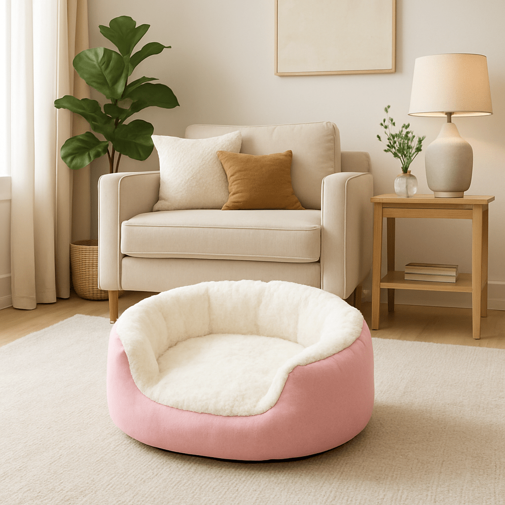 Panier-pour-chihuahua-apaisant-chaud-lavable en machine-antidérapant-100% coton haute densité avec rebord surélevé qui sole du sol froid et des courants d'air-léger et transportable-pour chien de race naine et petites de 0 à 3 kg de couleur rose