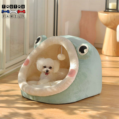 Panier-pour-chihuahua-petit-chien-dans sa niche en forme de grenouille douce et chaude, antidérapant, avec coussin épais en coton déhoussable et lavable 