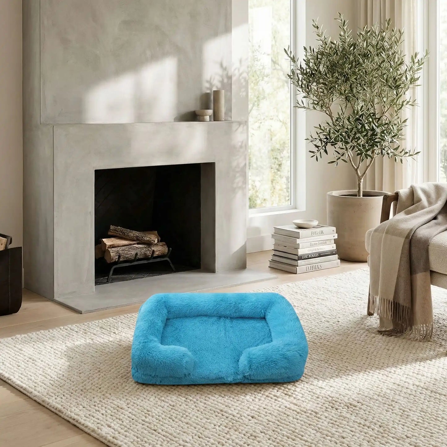 Panier_pour_petit_chien_chihuahua-déhoussable-coussin rectangulaire avec rebord surélevé en traversin qui sert d'oreiller ergonomique à 360° rembourrage 100% coton haute densité pour un effet anti stress et anti anxiété-housse en peluche ultra douce, hypoallergénique, imperméable, antidérapant et lavable en machine pour chiot et chien race naine et miniature  de 0 à 2 kg max-de couleur bleu 