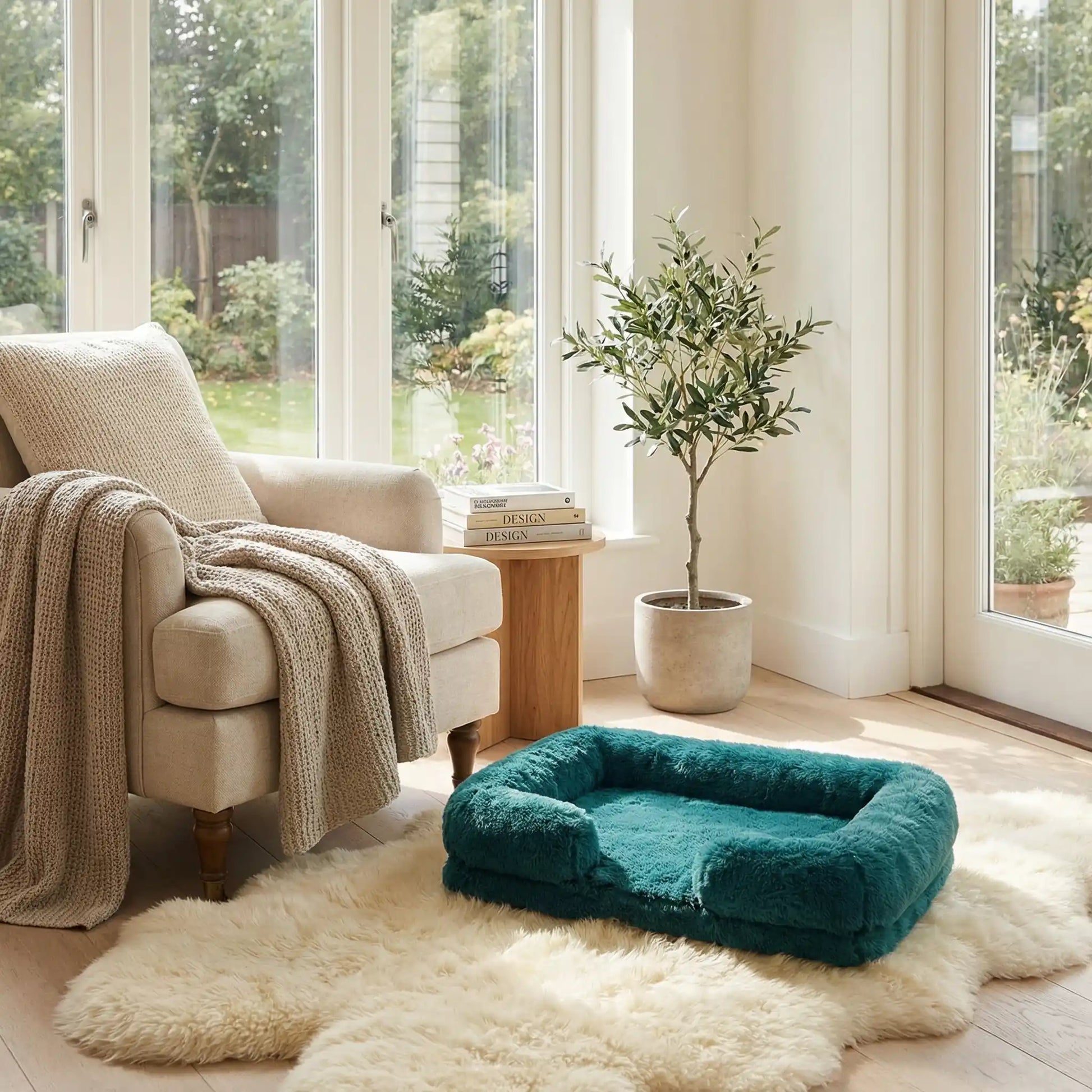 Panier_pour_petit_chien_chihuahua-déhoussable-coussin rectangulaire avec rebord surélevé en traversin qui sert d'oreiller ergonomique à 360° rembourrage 100% coton haute densité pour un effet anti stress et anti anxiété-housse en peluche ultra douce, hypoallergénique, imperméable, antidérapant et lavable en machine pour chiot et chien race naine et miniature  de 0 à 2 kg max-de couleur vert foncé