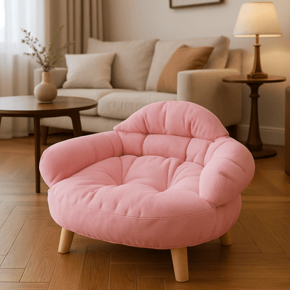 Petit-canapé-pour-chien-rose avec accoudoir, rembourrage 100% coton haute densité, support et pied antidérapant en bois naturel design pour chien de petite taille et chiot-lavable en machine