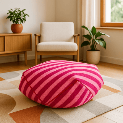 Pouf-pour-chien-déhoussable-velours-rembourrage généreux en coton-déhoussable et lavable en machine-chaud-douillet et résistant aux griffes et morsures-design moderne géométrique polygonale-rayure graphique-antidérapant et imperméable pour chiot et chien de petite à moyenne taille de 0 à 15 kg-de couleur  rose pâle et foncé