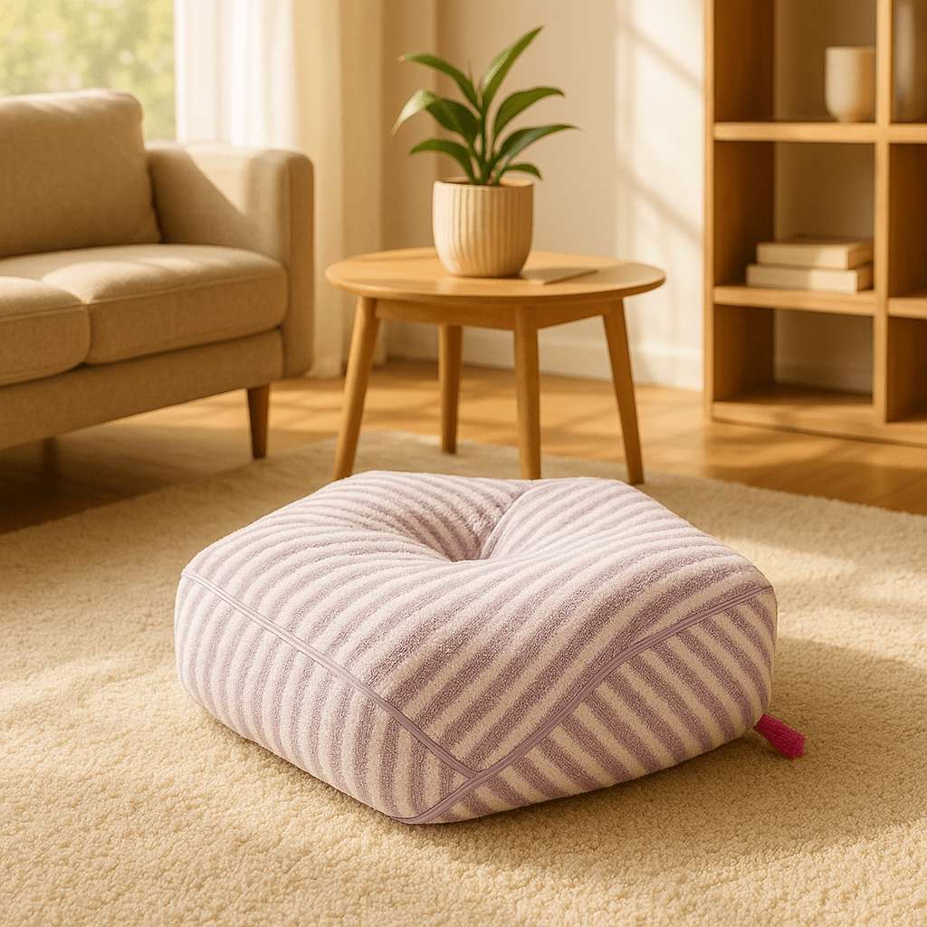 Pouf-pour-chien-chiot-design hexagonal moderne-doux-PU épais et rembourré sans produits toxique-résistant aux griffes et morsure-antidérapant et imperméable-lavable en machine-compact et léger avec sa poignée de transport-taille S pour chien de petite taille de 0 à 5 kg