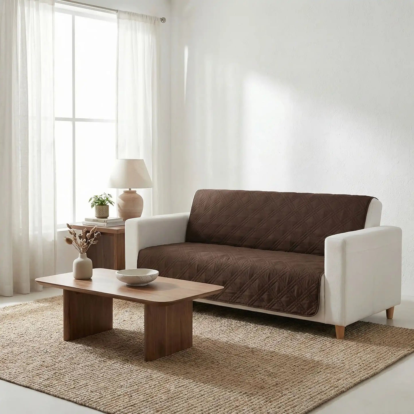 Protection-canape-chien-couverture-protege-siege-imperméable, résistant aux griffes, durable, tapis ou couverture qui protège des accidents, humidité saleté, boue,tissu anti poils, lavable en machine en 3 tailles M, L et XL pour canapé de 1/2/3 places, futon, canapé relax et canapé avec angles ou méridienne-photo de deux proteges canape au rembourrage 100% coton sur le dossier et l'assise du canapé du salon de l'appartement pour une protection totale