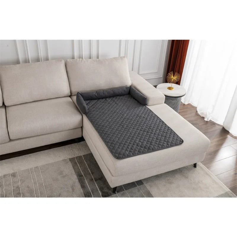 Tapis-pour-chien-gris-antidérapant-imperméable-avec traversin 100% coton haute densité-lavable en machine-taille S-M et L 