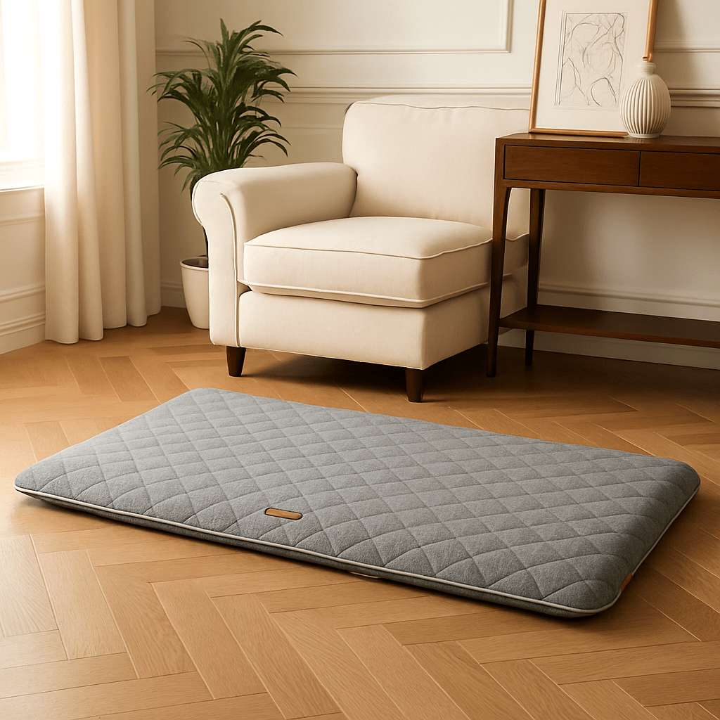 Tapis-pour-chien-gris-déhoussable-lavable en machine-housse en lin-coton haute densité-antidérapant
