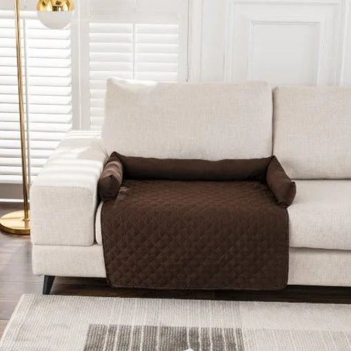 Tapis-pour-chien-marron-antidérapant-imperméable-avec traversin 100% coton haute densité-lavable en machine-taille S-M et L 