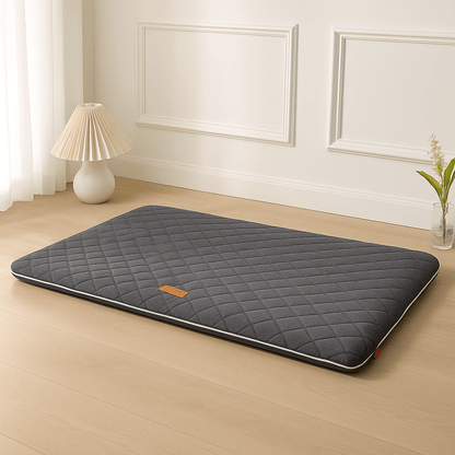 Tapis-pour-chien-orthopédique-gris-à mémoire de forme 100% coton haute densité-housse en lin imperméable-déhoussable et lavable en machine de couleur gris anthracite