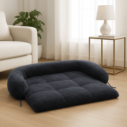 Tapis-pour-chien-xxl-antidérapant-noir avec traversin intégré au rembourrage 100% coton haute densité lavable en machine pour grand chien