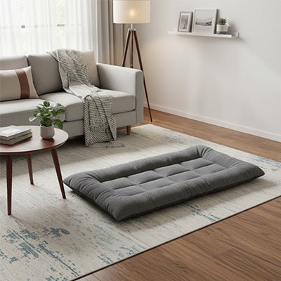 Tapis-pour-chien-réversible-toile et flanelle douce-rembourrage 100% coton haute densité ergonomique-polyvalent-xxl-grand tapis pour toutes tailles de chien-lavable en machine-de couleurs gris-matelas épais et confortable, résistant aux griffes et durable pour sol, cage, voyage, voiture