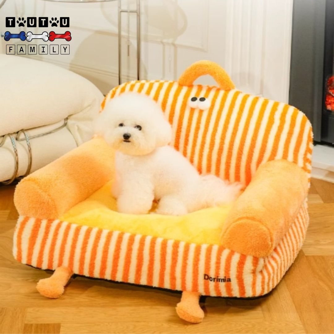Canapé-chien-déhoussable-2-accoudoirs-rembourré-100%-coton-avec-poignée-transport-un-chien-assis-s-enfonçant-confortablement-dans-son-canapé-moelleux-et-épais-en-peluche-douce-déhoussable-100%-coton-lavable-en-machine