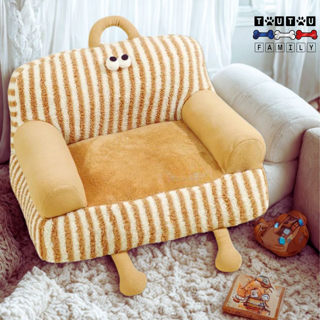 Canapé-chien-marron-100%-coton-coussin-et-accoudoir-cylindrique-moelleux-épais-déhoussable-lavable-transportable-avec-sa-poignée-pour-petit-à-chien-de-taille-moyenne