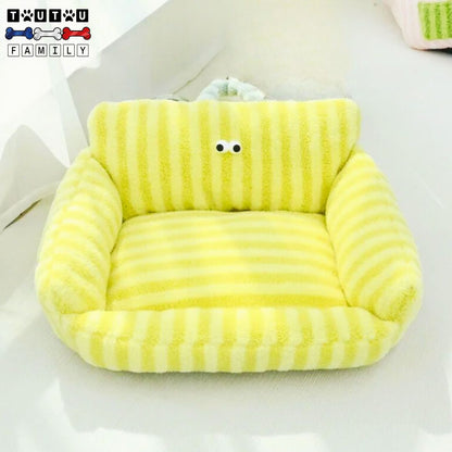 Canape-petit-chien-raye-jaune
