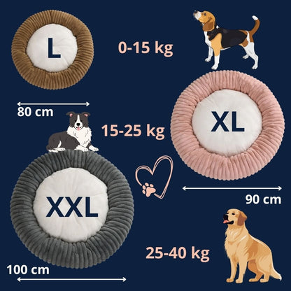 coussin-pour-chien-xl-guide-des-tailles-3 tailles disponibles détaillées-L-xl-xxl-3 couleurs-marron-gris-rose pour chiot chien de taille moyenne à grande taille