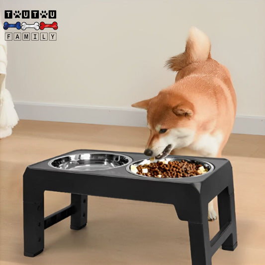 Gamelle-chien-surelevee-pliable-3-hauteurs-reglables-du-petit-au-grand-chien-un-shiba-Inu-qui-mange-ses-croquettes-dans-sa-gamelle-double-pliable-à-hauteur-réglable-pour-une-bonne-posture-physiologique-et-ergonomique