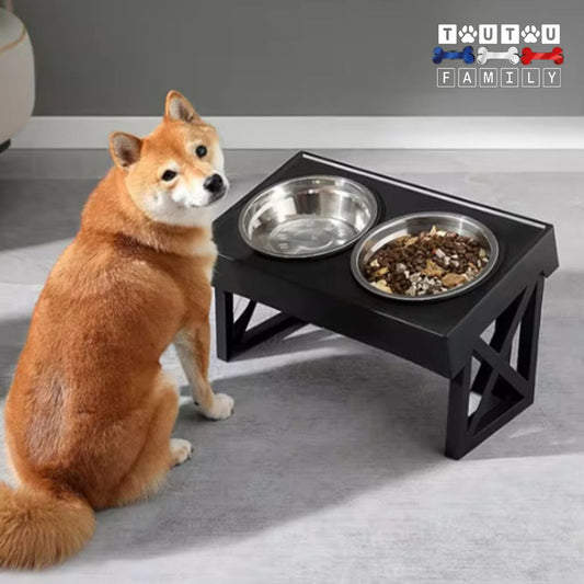gamelle-chien-surélevée-3-hauteurs-réglables-ergonomique-un-chien-heureux-en-bonne-santé-avec-ses-deux-gamelles-surélevées