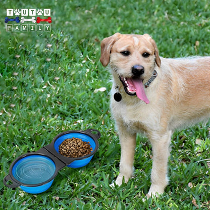 Gamelle-pliable-pour-chien-gamelle-2-en-1-un-chien-en-balade-dans-un-parc-avec-sa-gamelle-pour-boire-et-manger