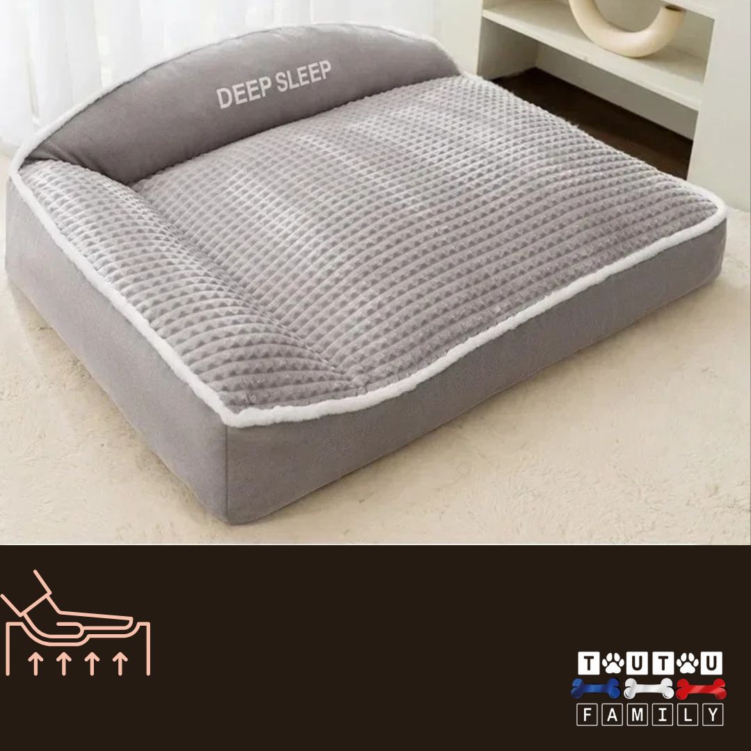 Lit-orthopédique-chien-gris-mousse-EVA-à-mémoire-de-forme-déhoussable-lavable-en-machine-avec-traversin-en-L-incorporé