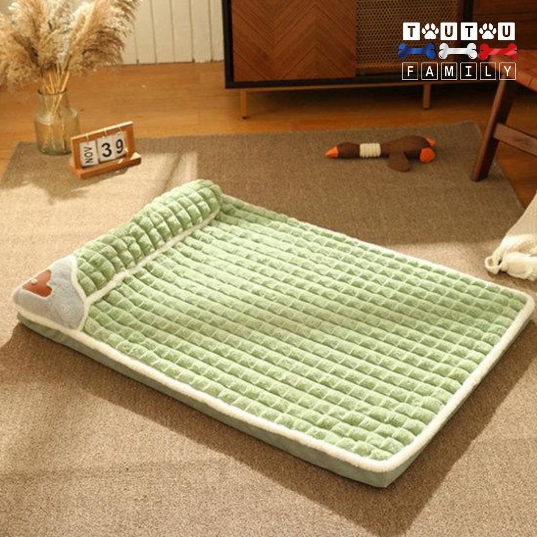 Lit-pour-chien-orthopédique-déhoussable-résistant matelas à mémoire de forme 100% coton haute densité avec housse en peluche ultra doux et résistante aux morsures-et-griffes des chiens lavable en machine pour les 4 saisons antidérapant-100% coton avec coussin repose tête pour les petits à grand chien 