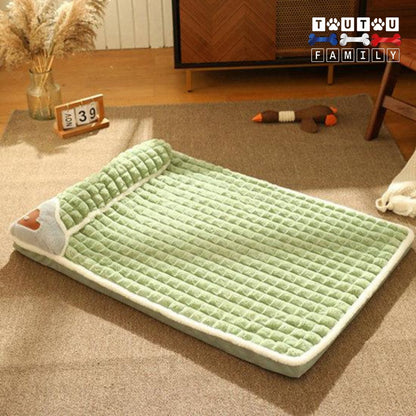 Lit-pour-chien-orthopédique-déhoussable-résistant matelas à mémoire de forme 100% coton haute densité avec housse en peluche ultra doux et résistante aux morsures-et-griffes des chiens lavable en machine pour les 4 saisons antidérapant-100% coton avec coussin repose tête pour les petits à grand chien 