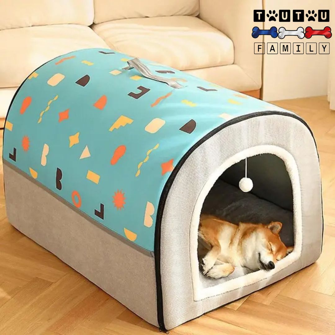 Niche-chien-interieur-Grotte-impermeable-spacieuse-un-chien-qui-dort-sur-le-flanc-paisiblement-isolé-du-bruit-sur-le-coussin-douillet-amovible-dans-sa-niche-chaude-et-confortable