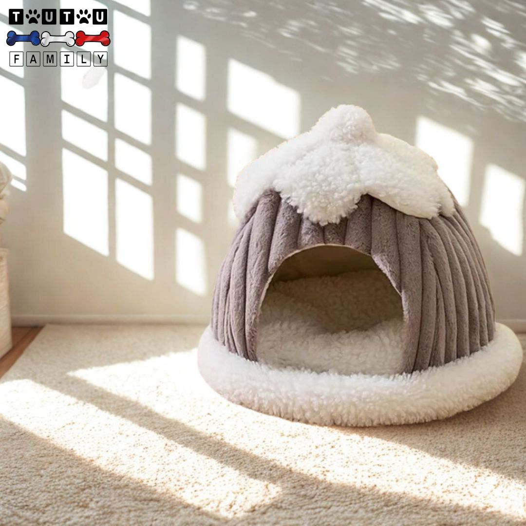 Niche-intérieur-pour-chien-douillette chaude idéal pour les petits chiens frileux ou anxieux-maison en forme de citrouille douce, résistante et lègere transportable