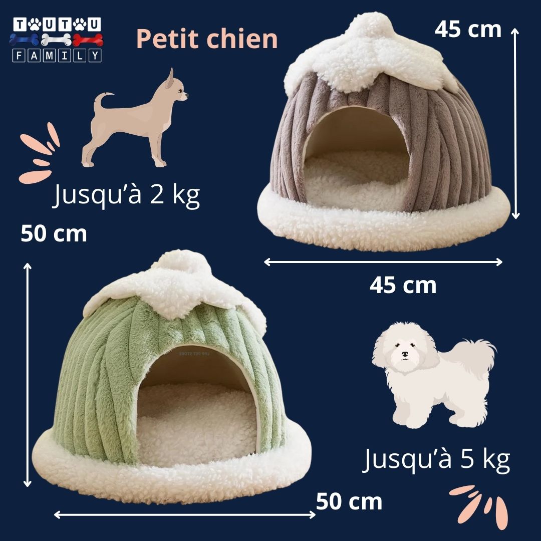 niche-intérieur-pour-chien-guide-des-tailles-2-tailles-disponibles pour chien de race naine et petits chiens jusqu'à 5 kg