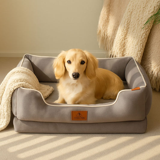 panier-orthopédique-chien-déhoussable-velours-lavable-en-machine-un-teckel-couché-dans-son-panier-rectangulaire-avec-rembourrage-100%-coton-haute-densité-épais-et-moelleux-avec-matelas-ergonomique-3-taille-disponible-du-M-au-XL-pour-petit-à-grand-chien