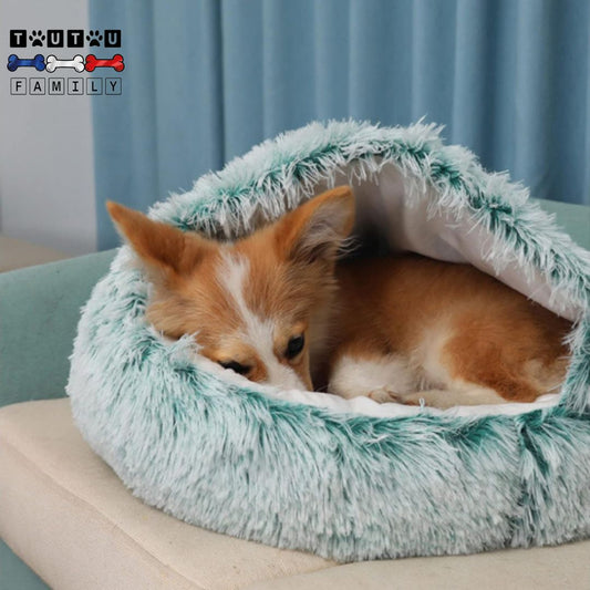 Panier-petit-chien-anti-stress-un-chien-de-petite-race-toy-qui-dort-couché-en-boule-dans-son-panier-en-forme-de-niche-douillet-confortable-ergonomique-chaud-lavable-en-machine