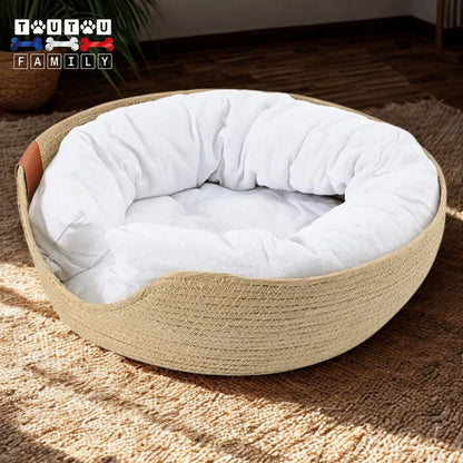 Panier-petit-chien-osier-coussin-et-traversin-design-lavable-100%-coton-et-tissé-à-la-main-100%-naturel-pour-chihuahua-pinsher-nain-chien-de-race-toy