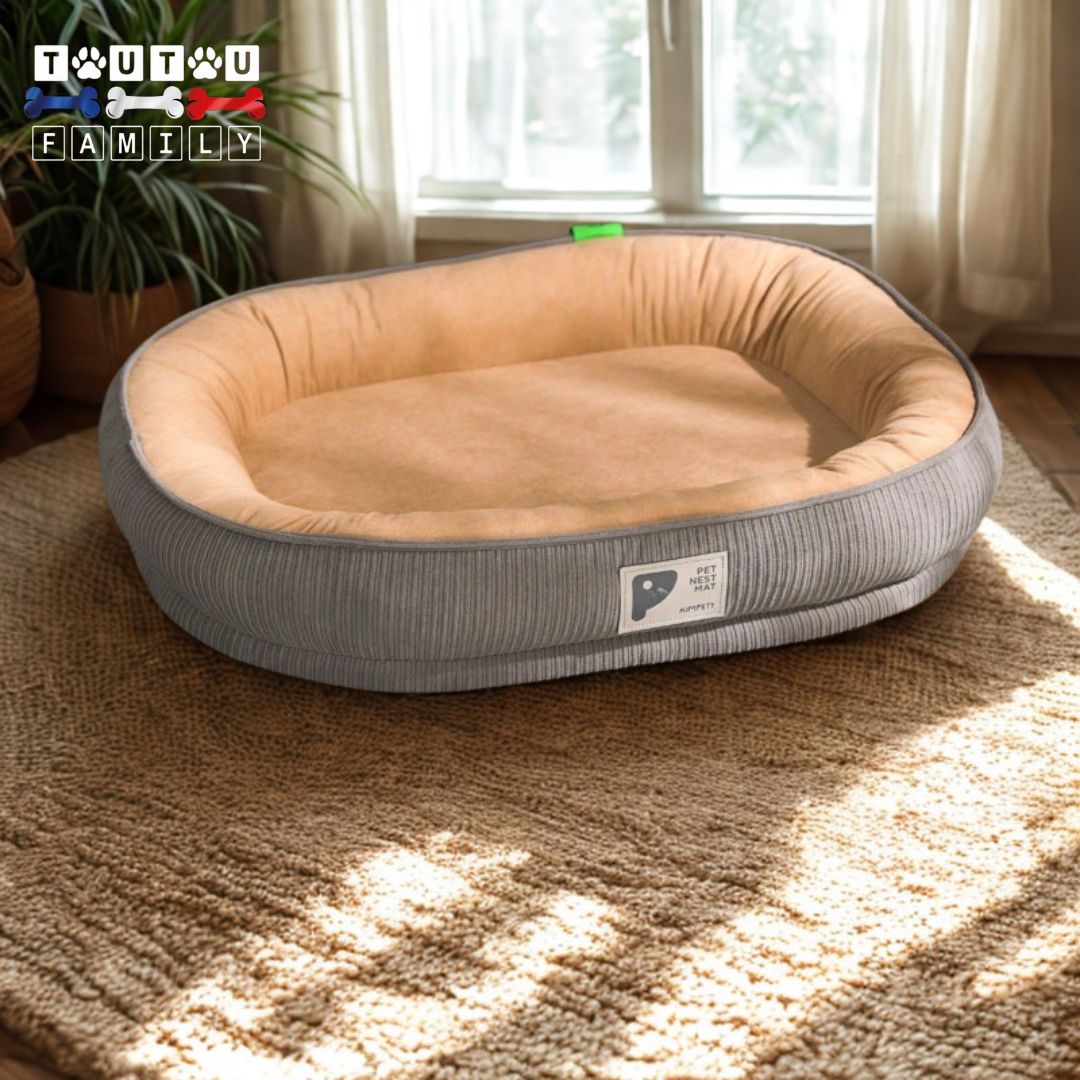panier-pour-chien-ergonomique-doux panier haut rembourrage 100% coton orthopédique avec traversin ergonomique pour soutien au cou et repose-tête chaud, douillet, respirant, imperméable, antidérapant et lavable en machine
