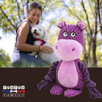 peluche-pour-chien-interactive-hippopotame sonore solide apaisante pour un réconfort jouet anti ennui stimulant avec corde pour des jeux de traction jouet d'occupation et éducatif