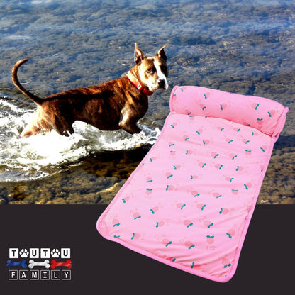 Tapis-pour-chien-rafraichissant-avec-traversin-rose