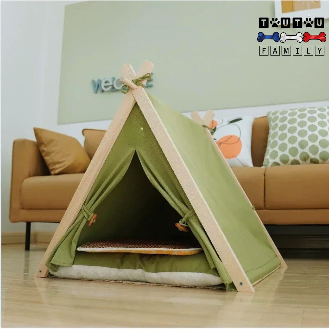 tente-pour-chien-vert-avec-son-coussin-inclus-épais-chaud-confortable-vert-lavable-en-machine-100%-coton-et-structure-durable-et-stable-en-bois-de-pin
