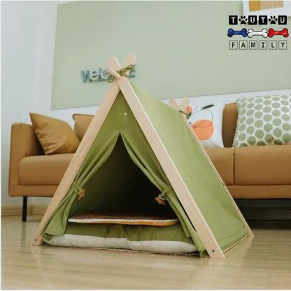 tente-pour-chien-vert-avec-son-coussin-inclus-épais-chaud-confortable-vert-lavable-en-machine-100%-coton-et-structure-durable-et-stable-en-bois-de-pin